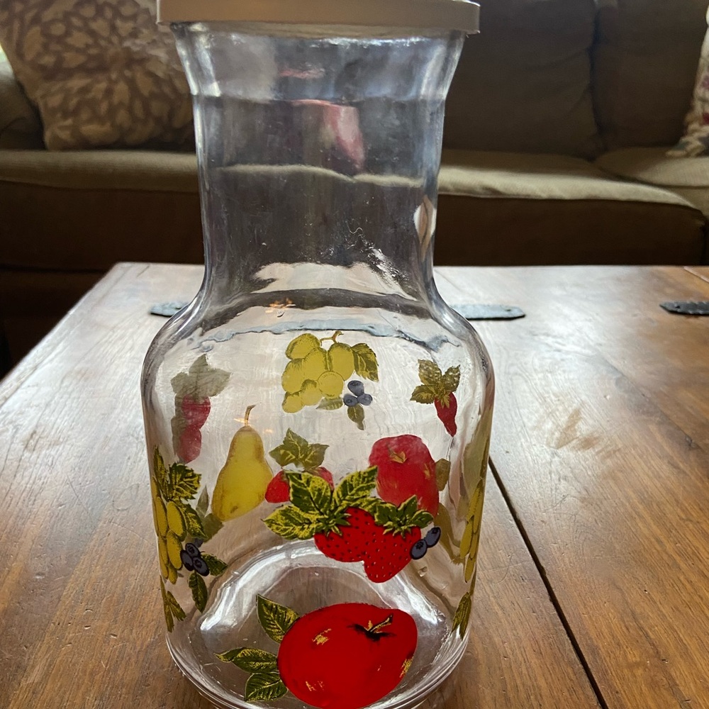 Vintage Canada Glass Fruit Decal Juice Carafe